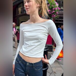 Brandy Melville Bonnie White Off-Shoulder Long Sleeve Top